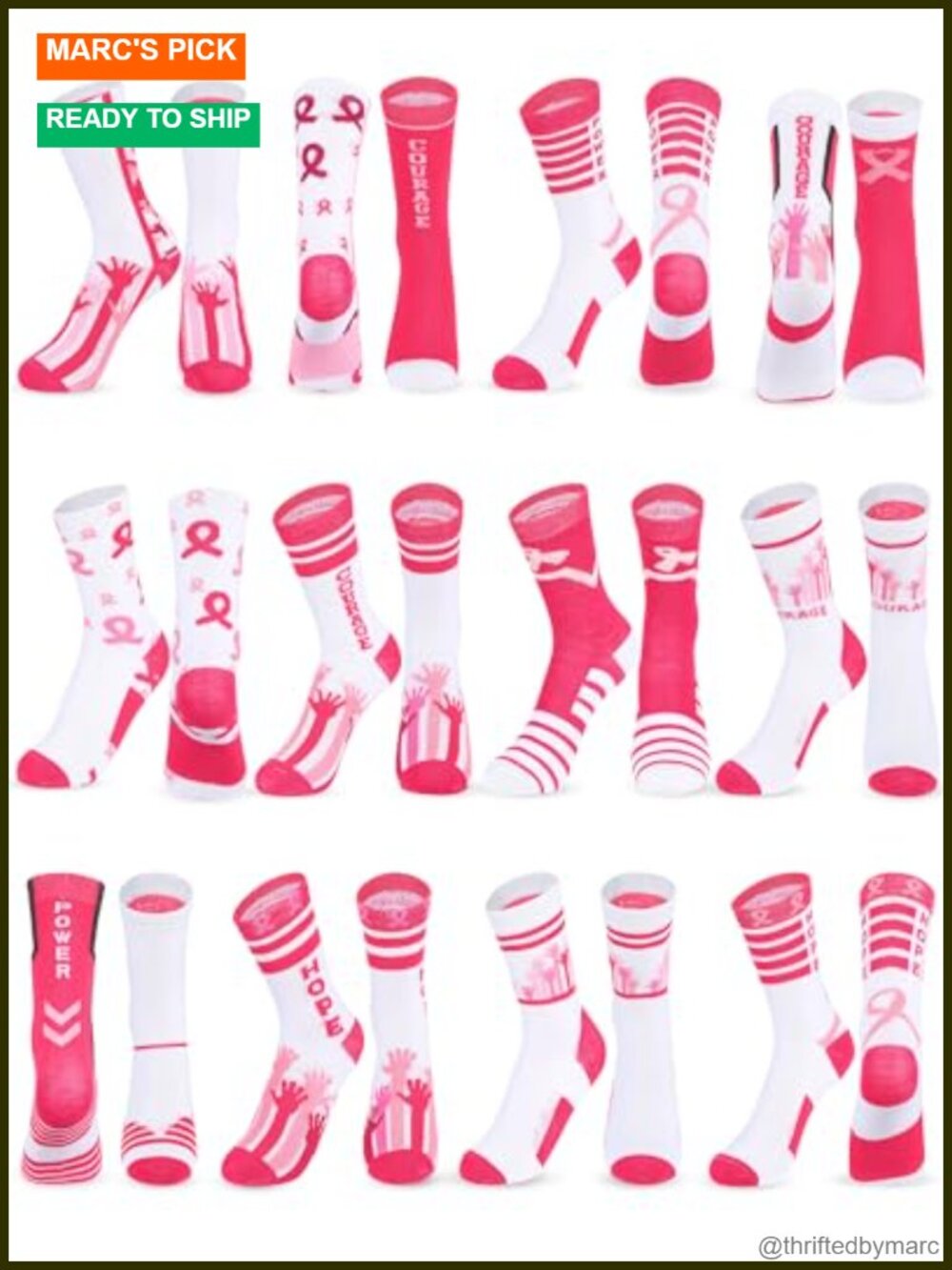 24 Pairs Breast Cancer Awareness Crew Socks Cotton Polyester